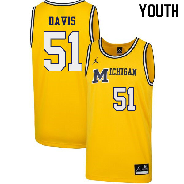 Youth #51 Austin Davis Michigan Wolverines 1989 Retro College Basketball Jerseys Sale-Yellow